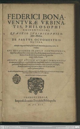 Federici Bonaventurae de partus octomestris natura
