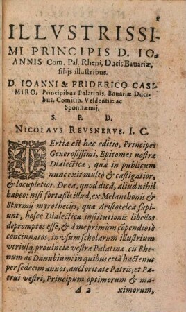 Nicolai Revsneri Elementorvm Artis Dialecticae Libri IIII. : Pro Scholis Lavinganis & Hornbachianis