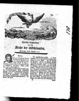 August, 1751. Zwey und dreyßigstes Stück