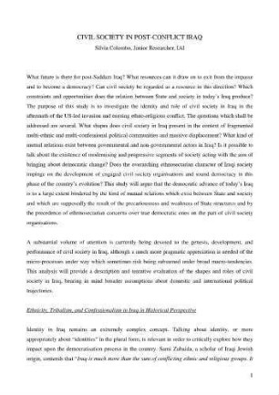 Civil society in post-conflict Iraq
