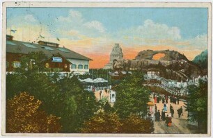 Vergnügungspark - Oberbayern ; Sceneriebahn [Weltausstellung für Buchgewerbe und Graphik, Leipzig 1914 : Offizielle Ansichtskarte]