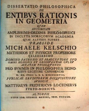 Dissertatio Philosophica De Entibvs Rationis In Geometria