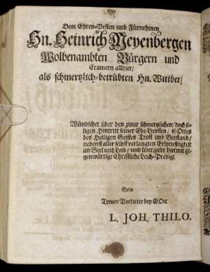 Dem Ehren-Vesten Fürnehmen Hn. Heinrich Meyenbergen [...]