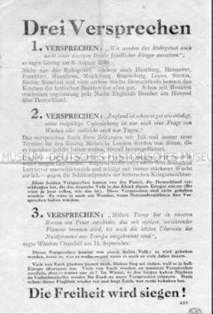 Abwurf-Flugblatt der Alliierten mit einer Gegenüberstellung von deutschen Meldungen und alliierten Berichten