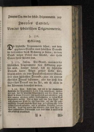 Zweytes Capitel, Von der sphärischen Trigonometrie.