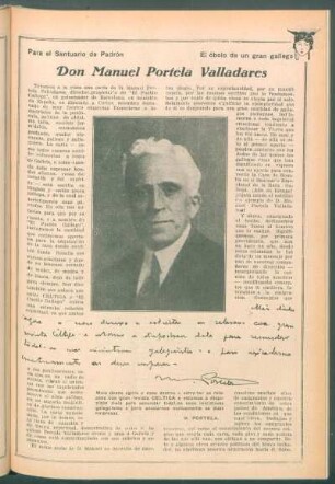 Para el Santuario de Padrón. El óbolo de un gran gallego : Don Manuel Portela Valladares