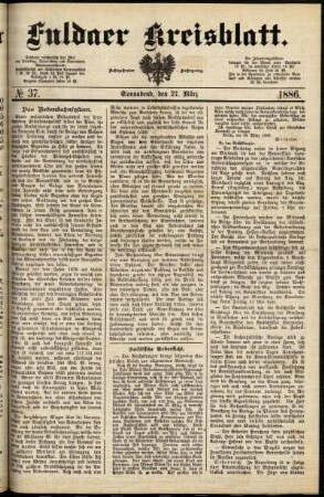 Erste Ausgabe vom Samstag, den 27. März 1886.