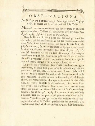 Observations sur le voyage de M. Sonnerat aux Indes & àla Chine