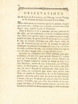 Observations sur le voyage de M. Sonnerat aux Indes & àla Chine