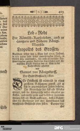 Lob-Rede Leopolds des Grossen