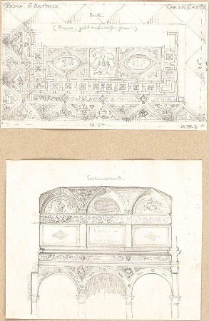 Gmelin, Leopold; Sammlung Gmelin: Verschiedenes 3 - Decke u. Seitenwand der San Antonio in Padua (Teilansicht, Ansicht m. Schnitt)