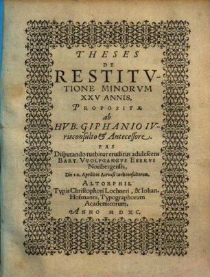 Theses de restitutione minorum XXV. annis