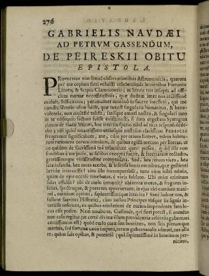 Gabrielis Naudaei Ad Petrum Gassendum, De Peireskii Obitu Epistola