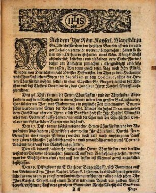 Continvatio Der Kurtzen Relation, was bey eines Römischen Königs Wahl, vnd anderm, in der Römischen Kayserlichen Reichsstatt Augspurg, von dem 25. May, biß auff den 4. Junij. Anno 1653. Denckwürdiges vorgangen