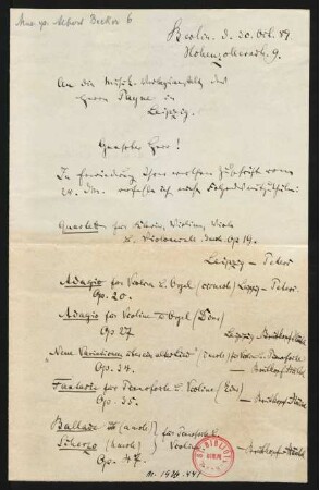 Brief an Albert Payne : 30.10.1889
