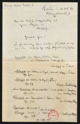 Brief an Albert Payne : 30.10.1889