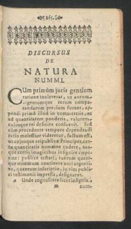 Discursus De Natura Nummi.