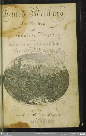Schloß Wartburg : Ein Beytrag zur Kunde der Vorzeit