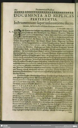 Documenta Ad Replica Pertinentia. Instrumentum super insinuatione decretorum, & facienda editione documentorum : 8. Novembr. Anno 1630
