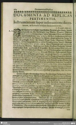 Documenta Ad Replica Pertinentia. Instrumentum super insinuatione decretorum, & facienda editione documentorum : 8. Novembr. Anno 1630