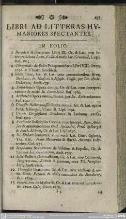 Libri Ad Litteras Humaniores Spectantes