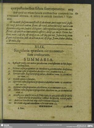XLIX. Singularia quaedam circa concursum creditorum