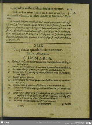 XLIX. Singularia quaedam circa concursum creditorum
