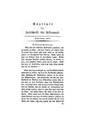 Anzeiger der Zeitschrift für Pädagogik : September