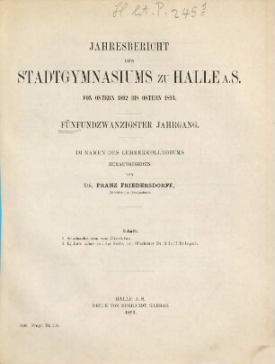 Jahresbericht des Stadtgymnasiums zu Halle : von Ostern ... bis Ostern .... 1892/93