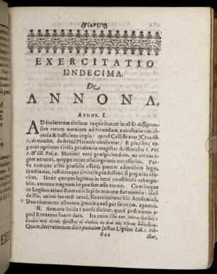 Exercitatio Undecima. De Annona.