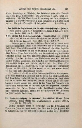 117 [Rezension] Lechtape, Heinrich, Der christliche Sozialismus, die Wirtschaftsverfassung der Zukunft