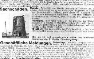 Eilenburg. Windmühle in Eilenburg-Berg nach Brand, aus: Die Mühle vom 14. Sept. 1934