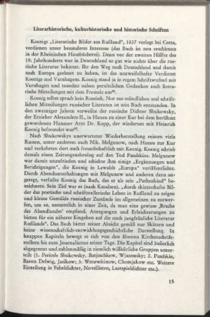 Literarhistorische, kulturhistorische und historische Schriften