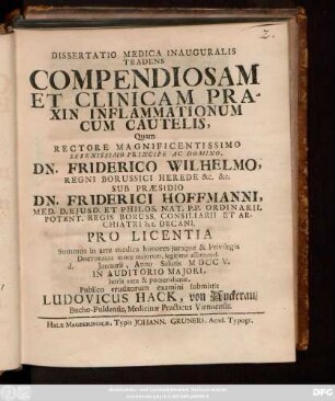 Dissertatio Medica Inauguralis Tradens Compendiosam Et Clinicam Praxin Inflammationum Cum Cautelis