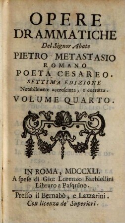 Opere Drammatiche, Oratorj Sacri, E Poesie Liriche : Divise in quattro Volumi. 4