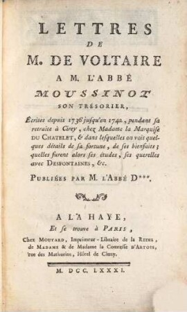 Lettres à Monsieur l'abbé de Moussinot