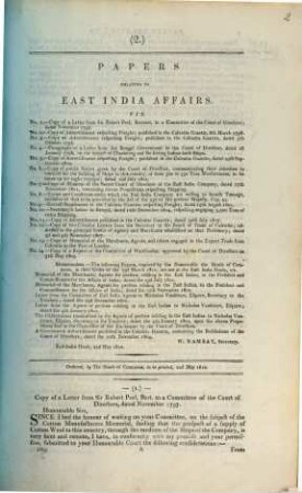 Papers relating to East India affairs : viz. Nr. 1 Copy of a letter ...