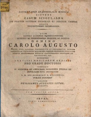 Diss. inaug. med. sistens casum singularem ani praeter naturam collocati, et atresiae vaginae