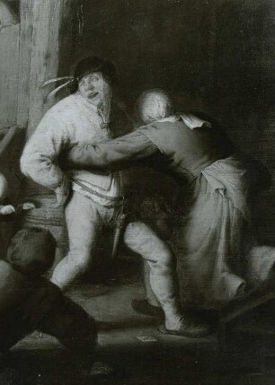 Ausgelassene Bauern in der Schenke, Detail : Ostade, Adriaen van: Ausgelassene Bauern in der Schenke. Ausschnitt: Bauernpaar. Öl auf Eichenholz; 39 x 56 cm. Dresden: Gemäldegalerie Alte Meister 1395