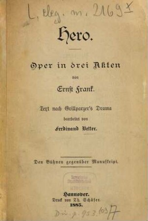 Hero : Oper in drei Akten