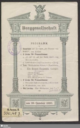 Berggesellschaft - Programm : am 29. October 1890