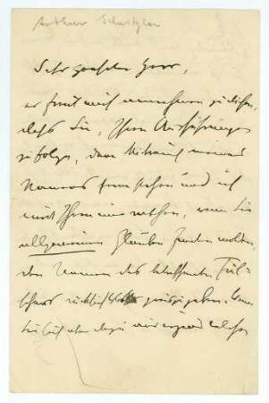 Korrespondenz von Arthur Schnitzler an Unbekannt