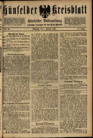 Ausgabe vom Mittwoch, den 01. Februar 1922.