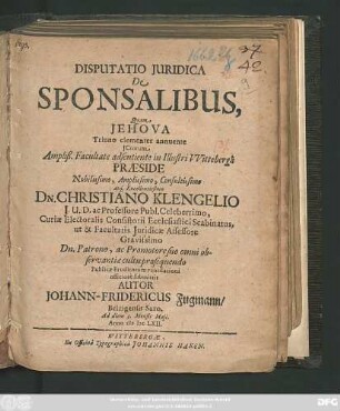 Disputatio Iuridica De Sponsalibus