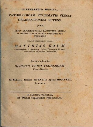 Diss. med. pathologicam systematis venosi delineationem sistens