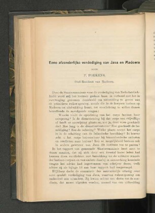 Eene afzonderlijke verdediging van Java en Madoera, door F. Fokkens.