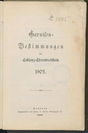 Garnison-Bestimmungen für Coblenz-Ehrenbreitstein