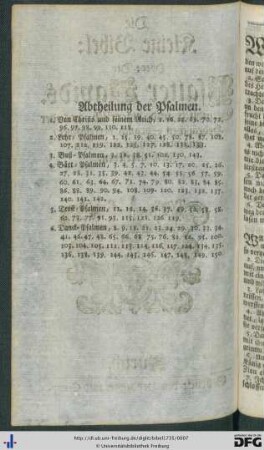 Abtheilung der Psalmen.