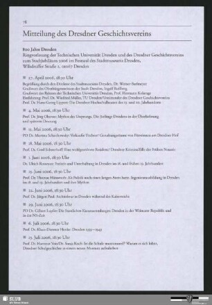 Mitteilung des Dresdner Geschichtsvereins