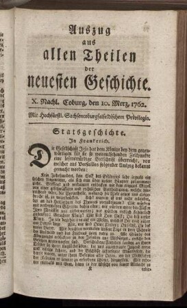 X. Nachl. Coburg, den 10. Merz, 1762.